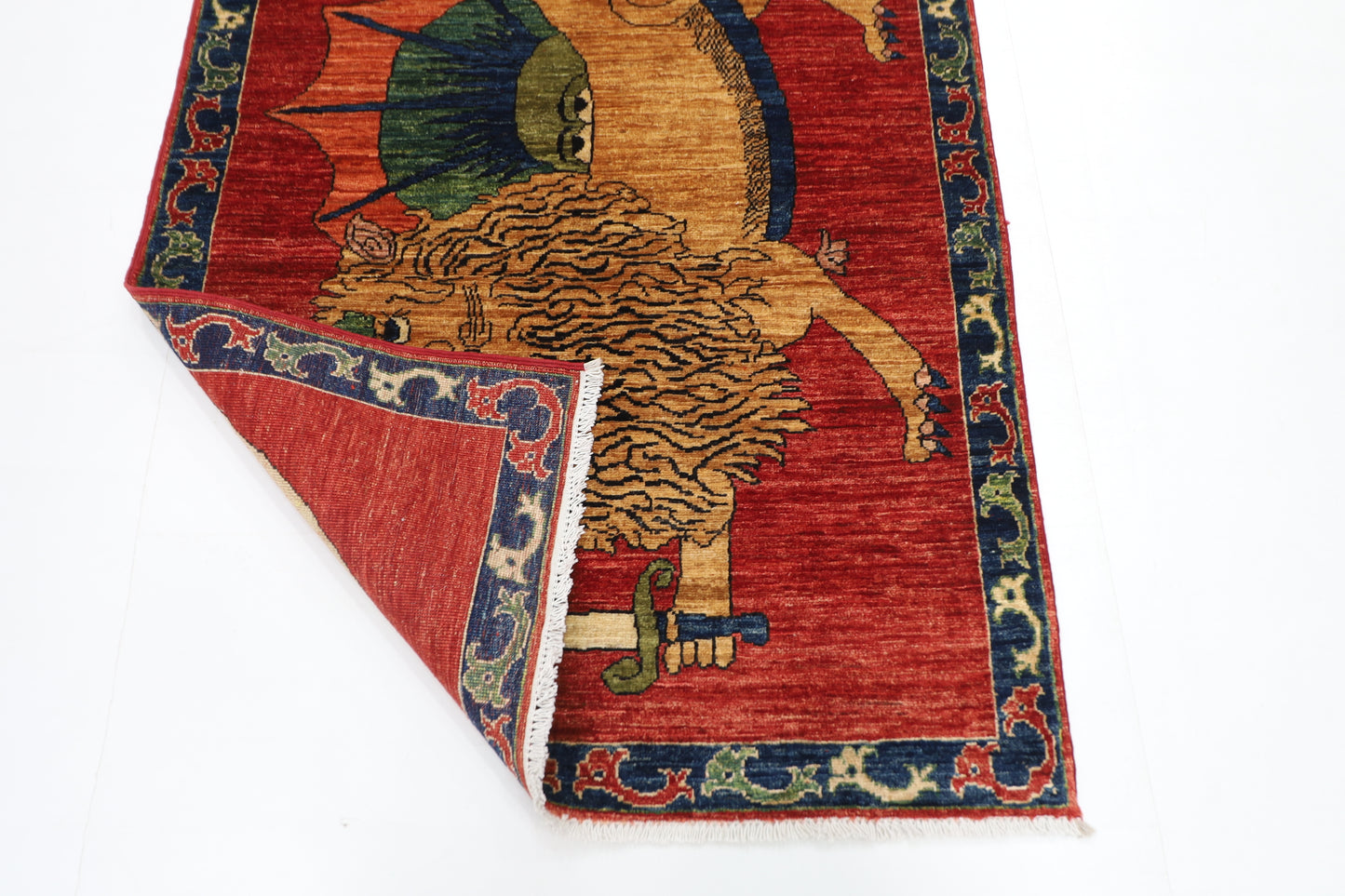 100 x 145 cm | Lion Tribal Rug Afghan Hand Knotted Veg Dye Wool carpet