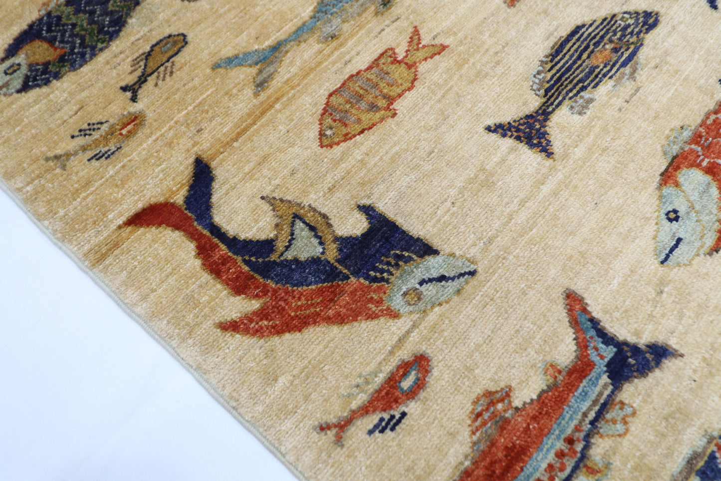 82 x 123 cm | Fish Party Rug Afghan Hand Knotted Veg Dye Wool carpet