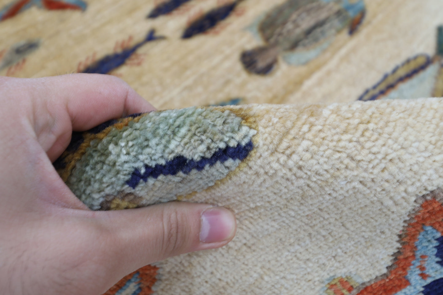 82 x 123 cm | Fish Party Rug Afghan Hand Knotted Veg Dye Wool carpet