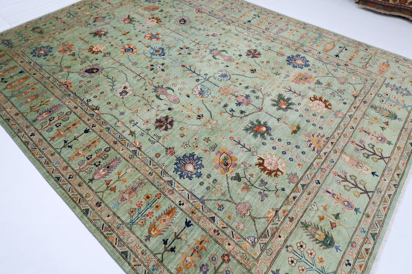 276 x 360 cm | Sultani Green Afghan Tribal Hand Knotted Wool Carpet .