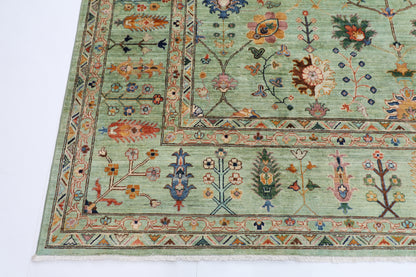276 x 360 cm | Sultani Green Afghan Tribal Hand Knotted Wool Carpet .