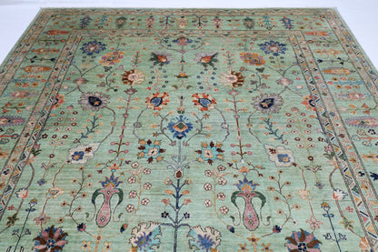 276 x 360 cm | Sultani Green Afghan Tribal Hand Knotted Wool Carpet .