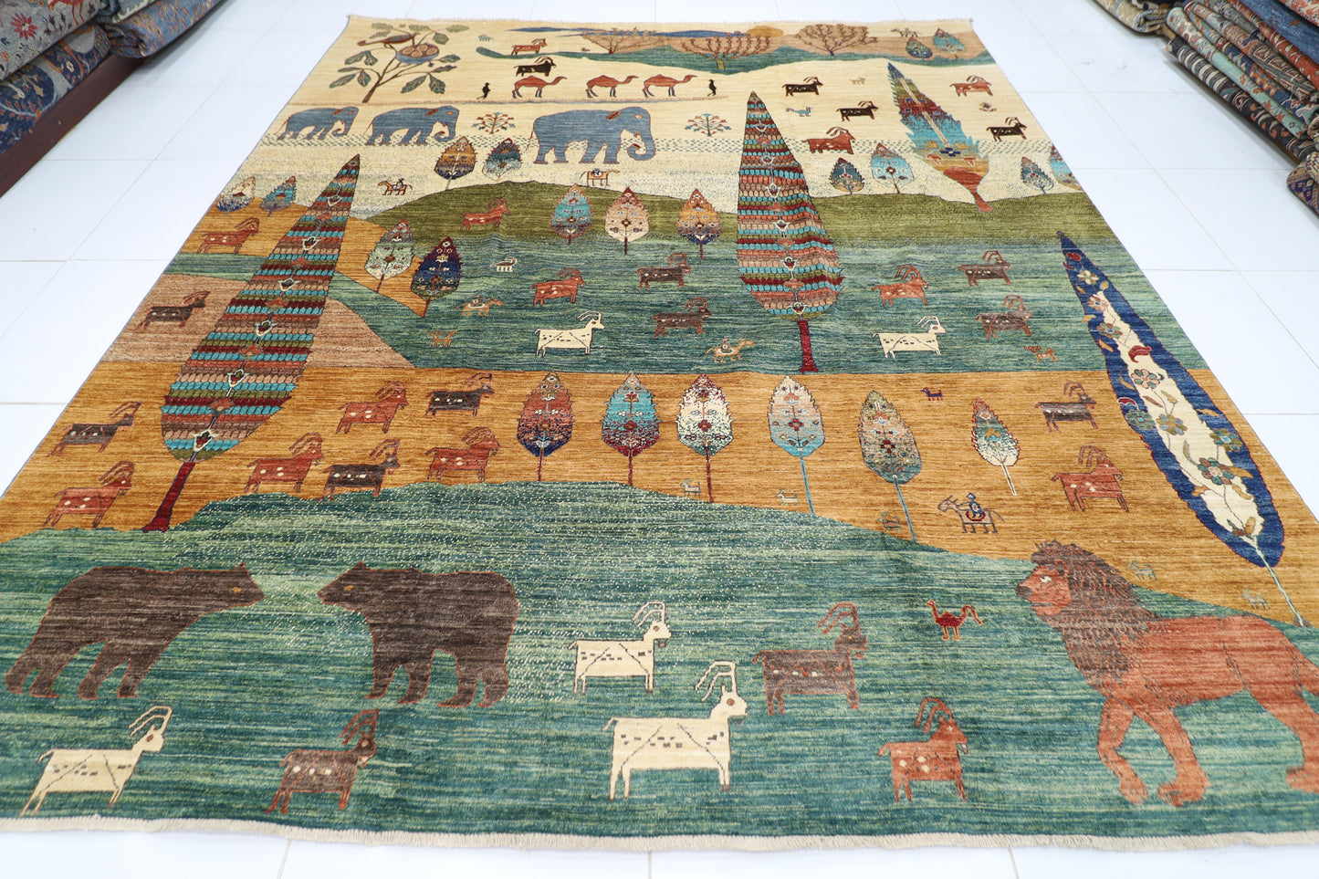 298 x 350 cm | Animal Paradise Afghan Tribal Hand Knotted Carpet
