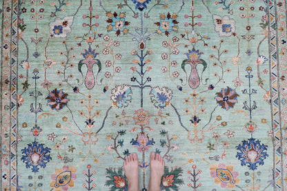 276 x 360 cm | Sultani Green Afghan Tribal Hand Knotted Wool Carpet .
