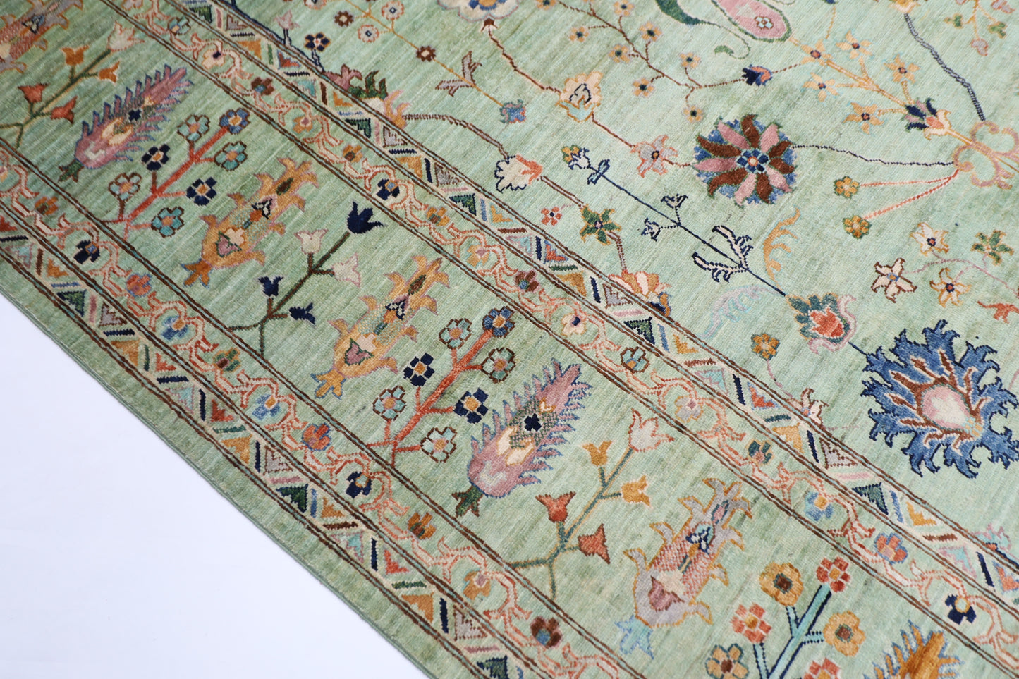 276 x 360 cm | Sultani Green Afghan Tribal Hand Knotted Wool Carpet .