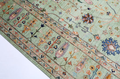 276 x 360 cm | Sultani Green Afghan Tribal Hand Knotted Wool Carpet .