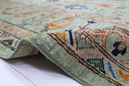 276 x 360 cm | Sultani Green Afghan Tribal Hand Knotted Wool Carpet .