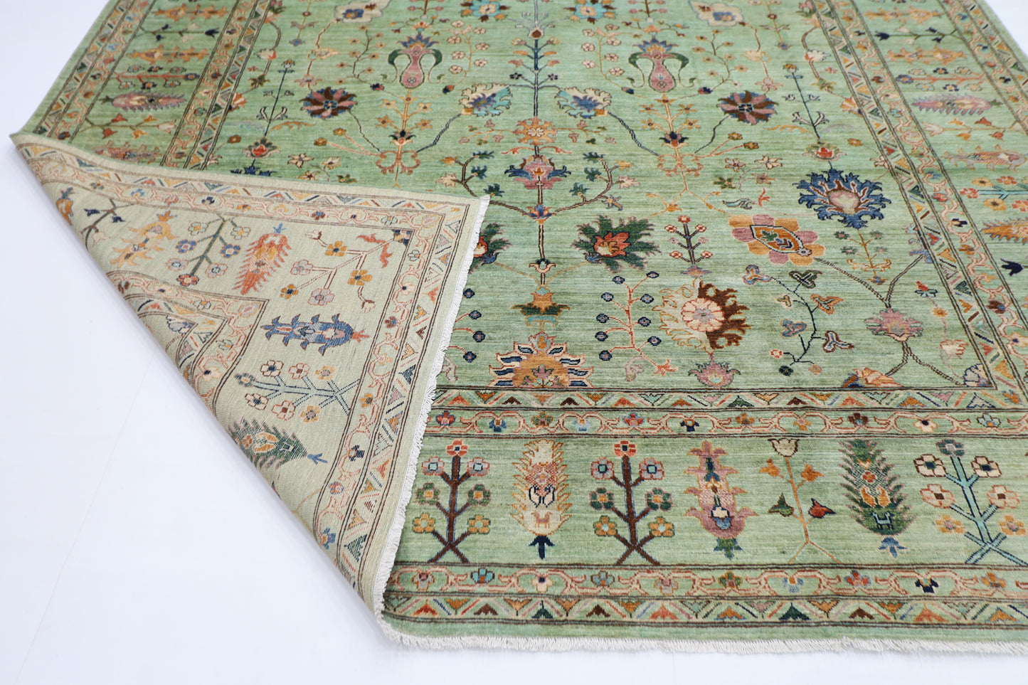 276 x 360 cm | Sultani Green Afghan Tribal Hand Knotted Wool Carpet .