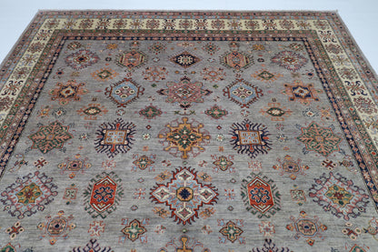 277 x 361 cm | Kazak Afghan Tribal Hand Knotted Wool Carpet