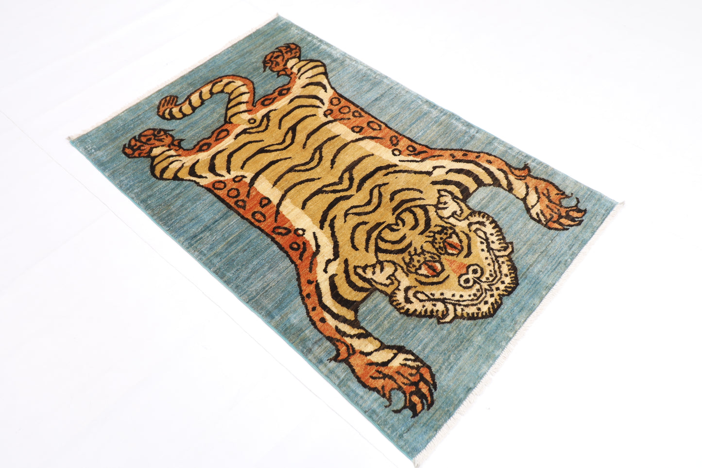 94 x 144 cm | Tibetan Tiger Rug Afghan Hand Knotted Veg Dye Wool carpet
