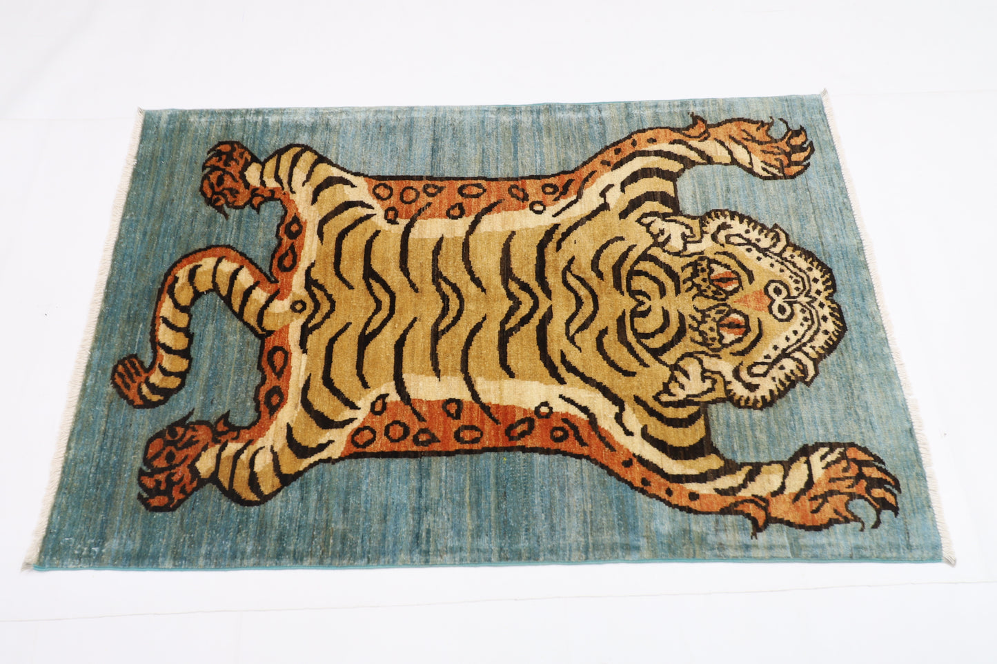94 x 144 cm | Tibetan Tiger Rug Afghan Hand Knotted Veg Dye Wool carpet