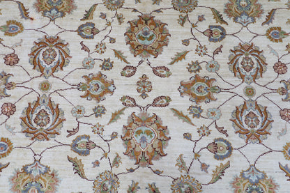 242 x 292 cm | Beige Floral Afghan Tribal Hand Knotted Wool Carpet