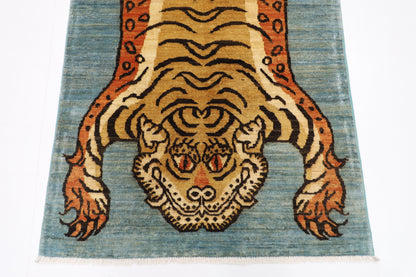 94 x 144 cm | Tibetan Tiger Rug Afghan Hand Knotted Veg Dye Wool carpet