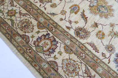 242 x 292 cm | Beige Floral Afghan Tribal Hand Knotted Wool Carpet