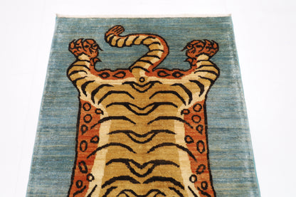 94 x 144 cm | Tibetan Tiger Rug Afghan Hand Knotted Veg Dye Wool carpet