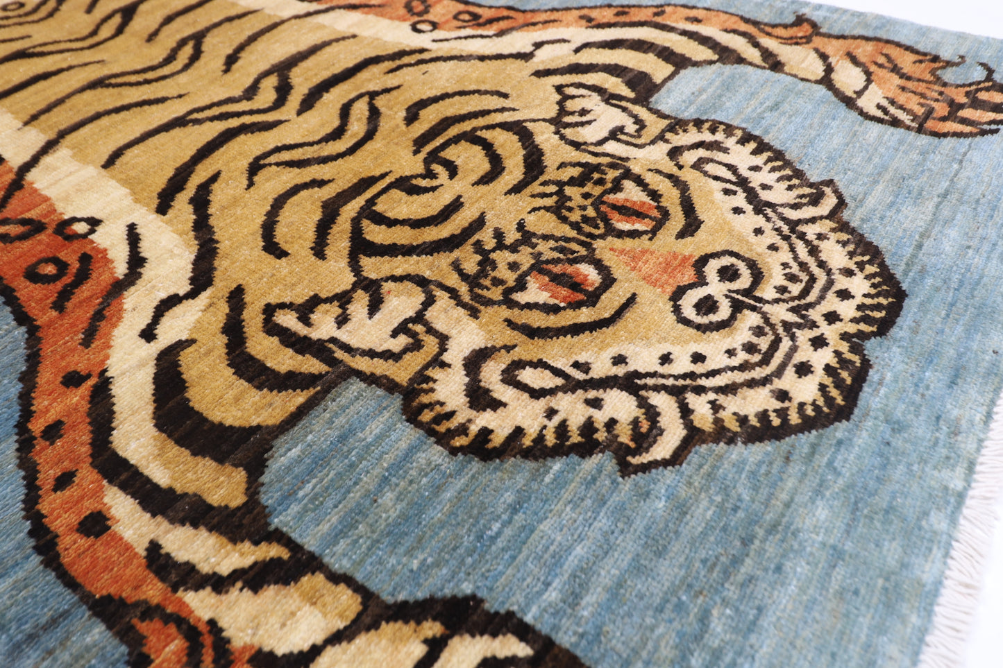 94 x 144 cm | Tibetan Tiger Rug Afghan Hand Knotted Veg Dye Wool carpet