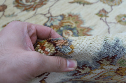 242 x 292 cm | Beige Floral Afghan Tribal Hand Knotted Wool Carpet