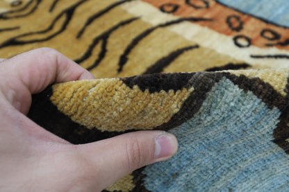 94 x 144 cm | Tibetan Tiger Rug Afghan Hand Knotted Veg Dye Wool carpet