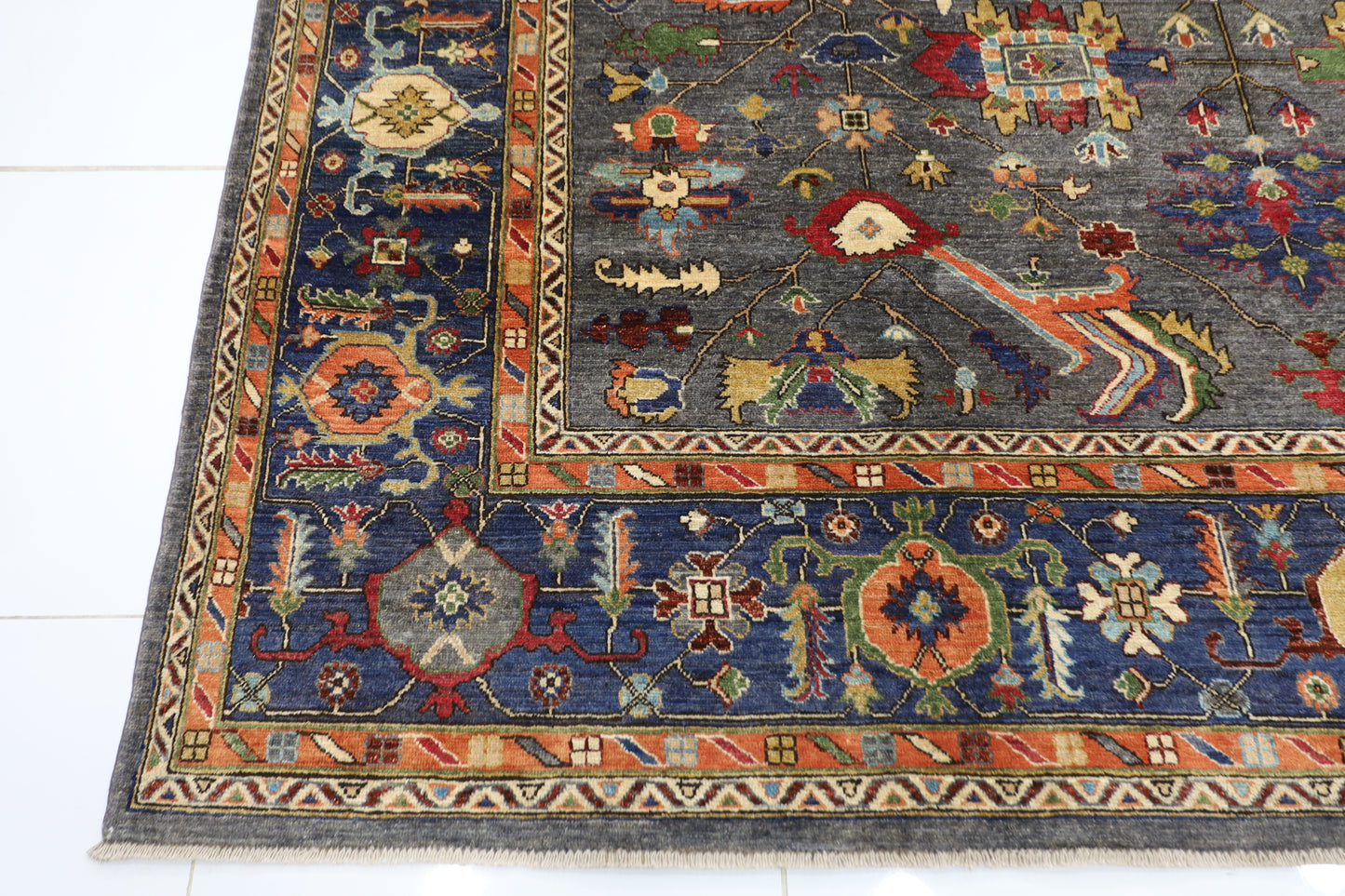 279 x 374 cm | Grey Afghan Tribal Hand Knotted Carpet