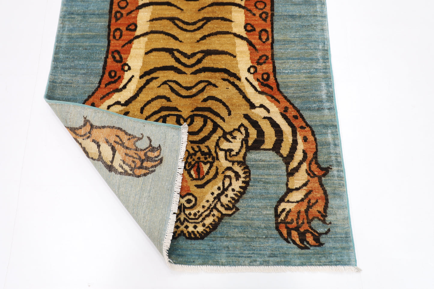 94 x 144 cm | Tibetan Tiger Rug Afghan Hand Knotted Veg Dye Wool carpet