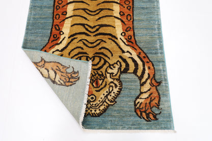 94 x 144 cm | Tibetan Tiger Rug Afghan Hand Knotted Veg Dye Wool carpet