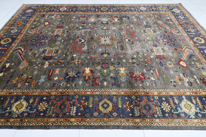 279 x 374 cm | Grey Afghan Tribal Hand Knotted Carpet