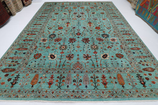 305 x 409 cm | Sultani Turquoise Afghan Tribal Hand Knotted Wool Carpet