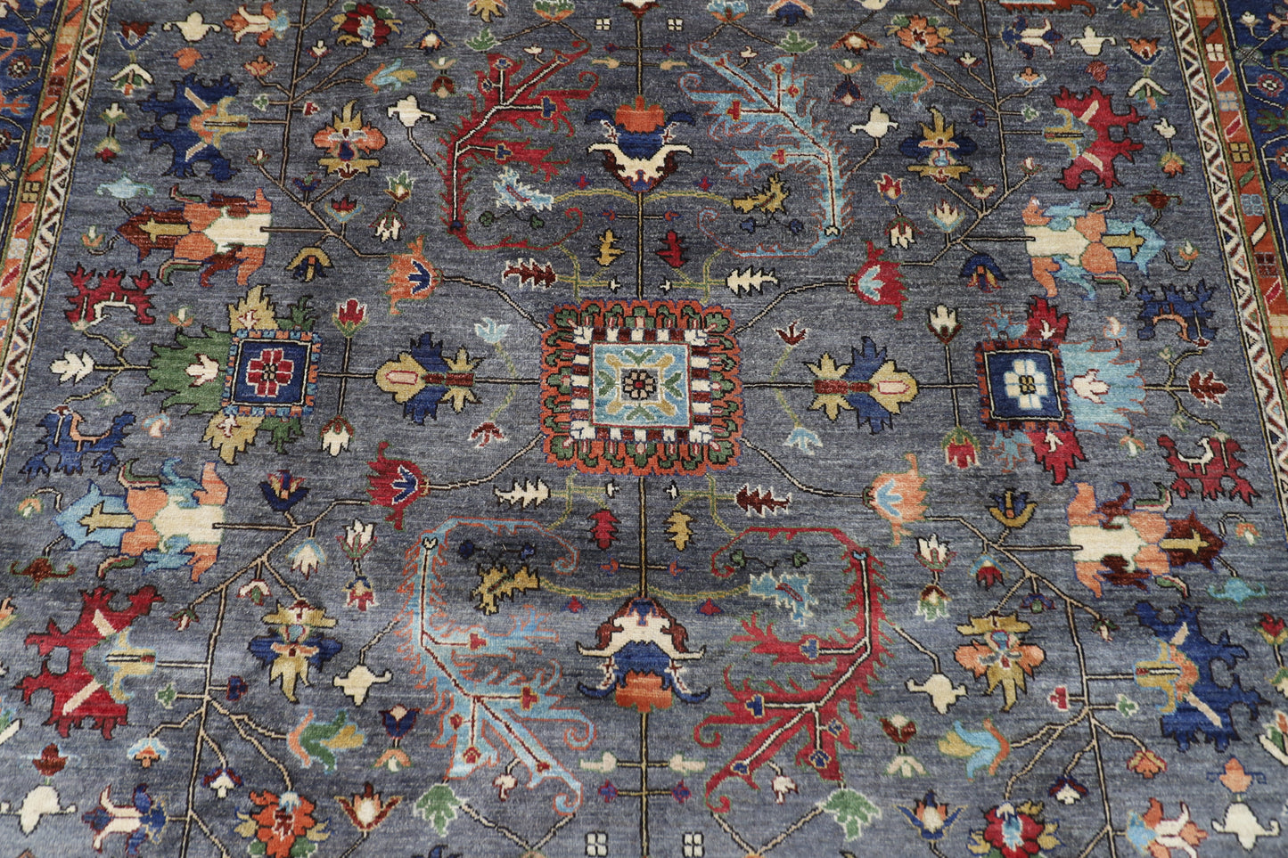 279 x 374 cm | Grey Afghan Tribal Hand Knotted Carpet