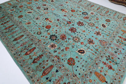 305 x 409 cm | Sultani Turquoise Afghan Tribal Hand Knotted Wool Carpet