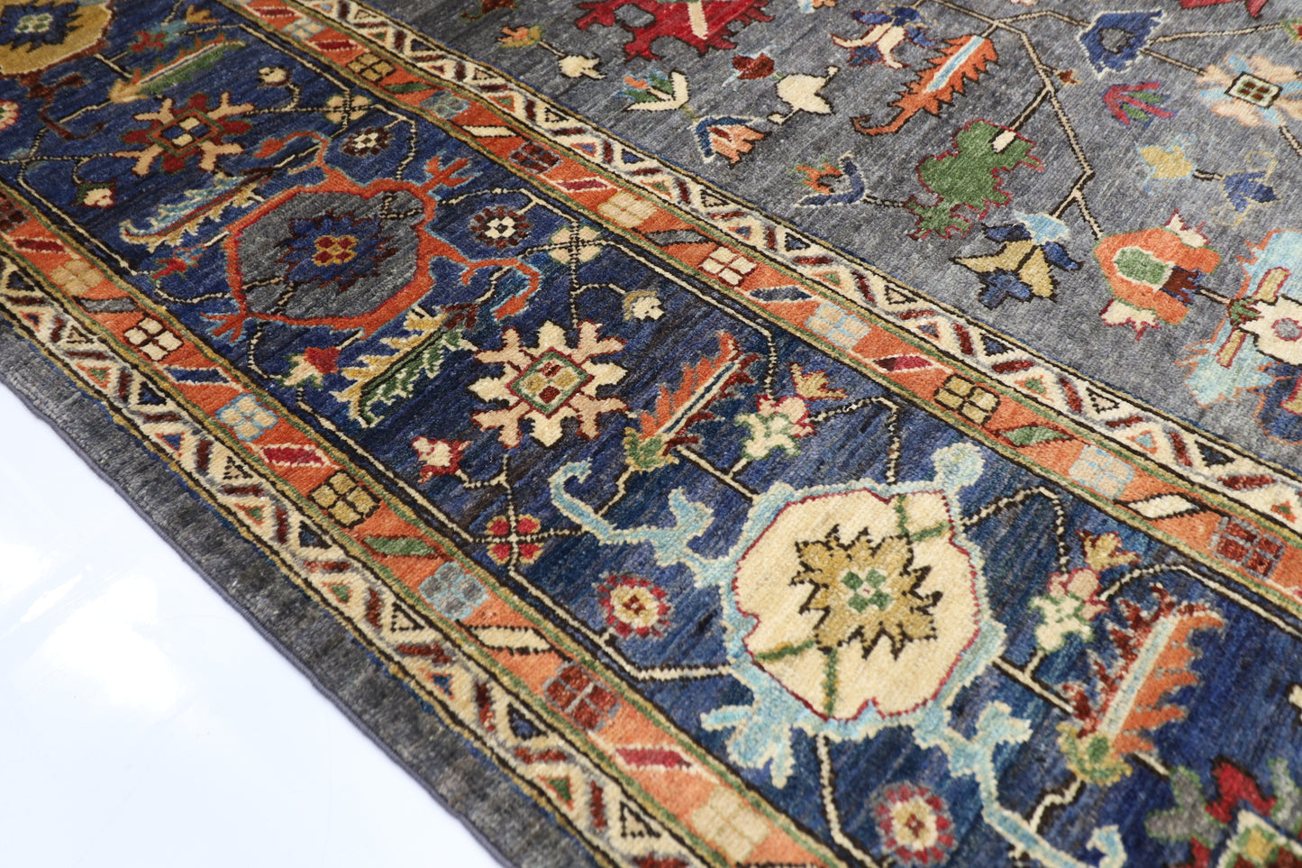 279 x 374 cm | Grey Afghan Tribal Hand Knotted Carpet