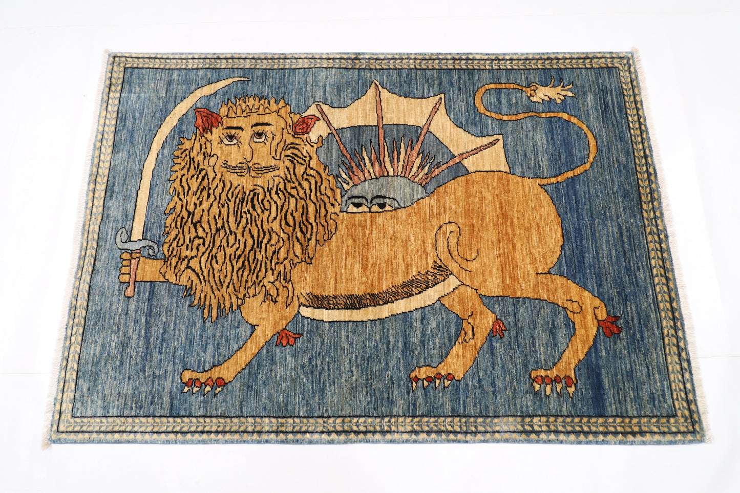 105 x 152 cm | Lion Rug Afghan Hand Knotted Veg Dye Wool carpet