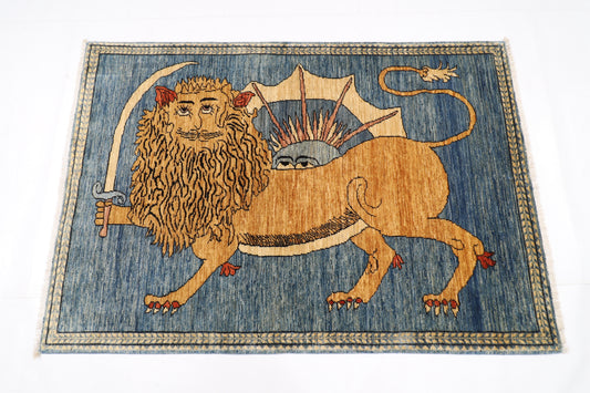 105 x 152 cm | Lion Rug Afghan Hand Knotted Veg Dye Wool carpet