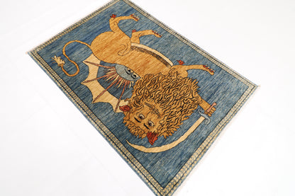 105 x 152 cm | Lion Rug Afghan Hand Knotted Veg Dye Wool carpet