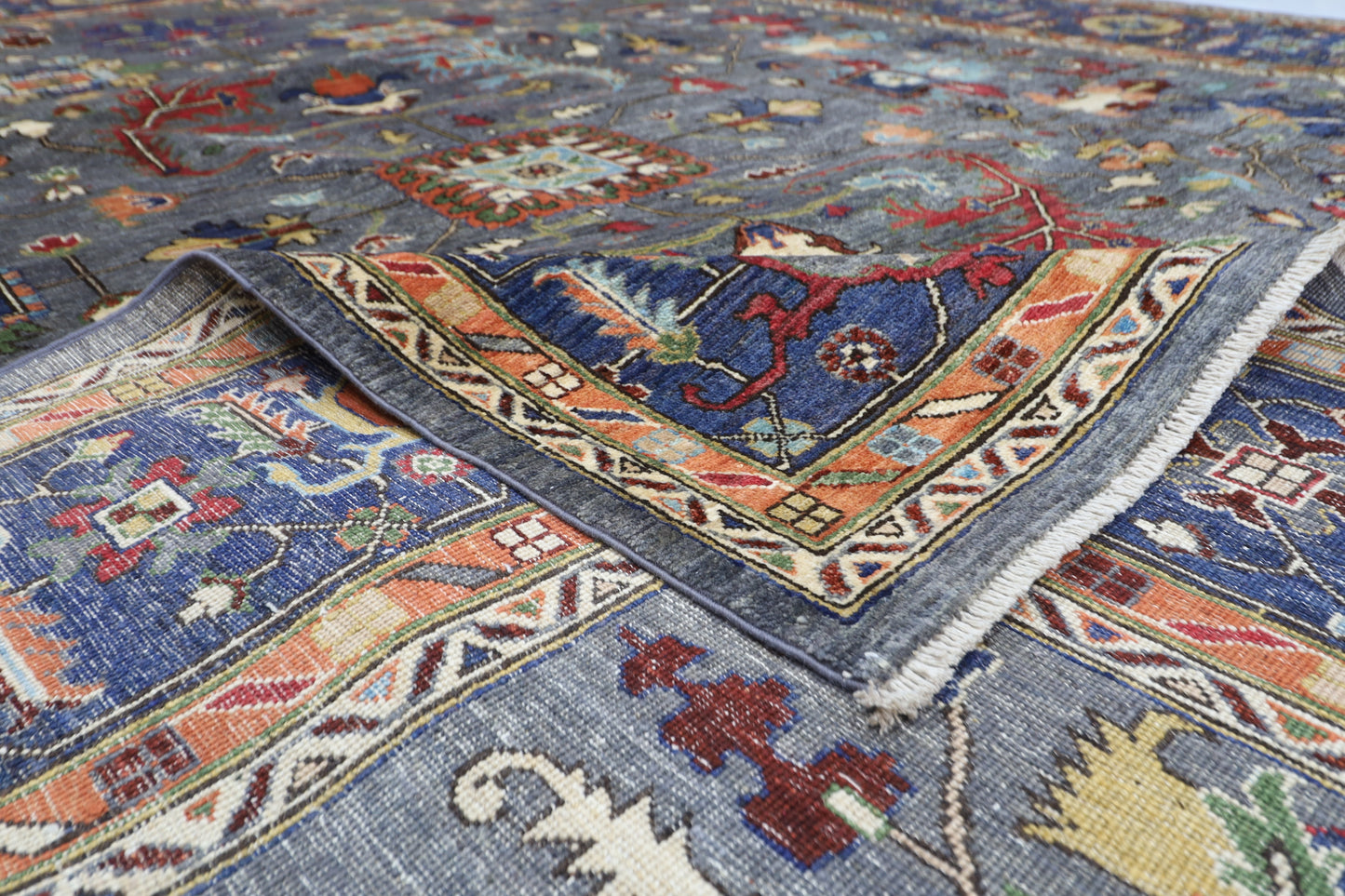 279 x 374 cm | Grey Afghan Tribal Hand Knotted Carpet