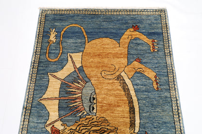 105 x 152 cm | Lion Rug Afghan Hand Knotted Veg Dye Wool carpet