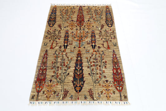 100 x 145 cm | Tree Gabbeh Rug Afghan Hand Knotted Veg Dye Wool carpet