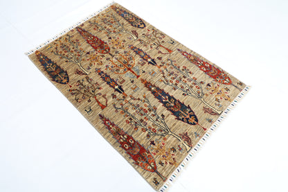 100 x 145 cm | Tree Gabbeh Rug Afghan Hand Knotted Veg Dye Wool carpet