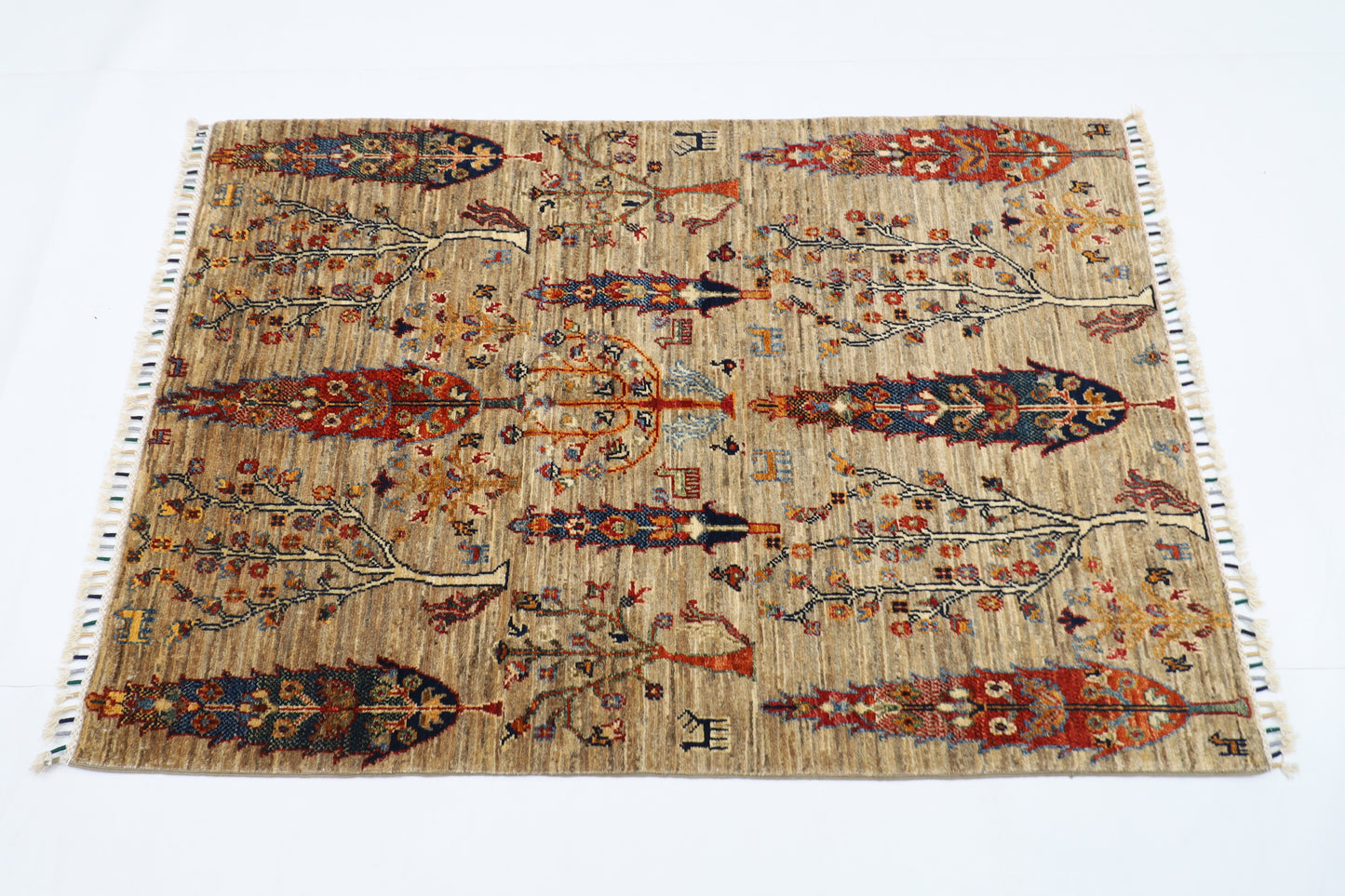 100 x 145 cm | Tree Gabbeh Rug Afghan Hand Knotted Veg Dye Wool carpet