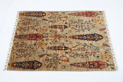 100 x 145 cm | Tree Gabbeh Rug Afghan Hand Knotted Veg Dye Wool carpet