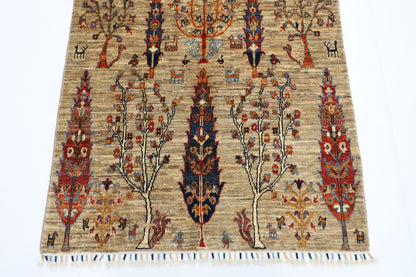100 x 145 cm | Tree Gabbeh Rug Afghan Hand Knotted Veg Dye Wool carpet