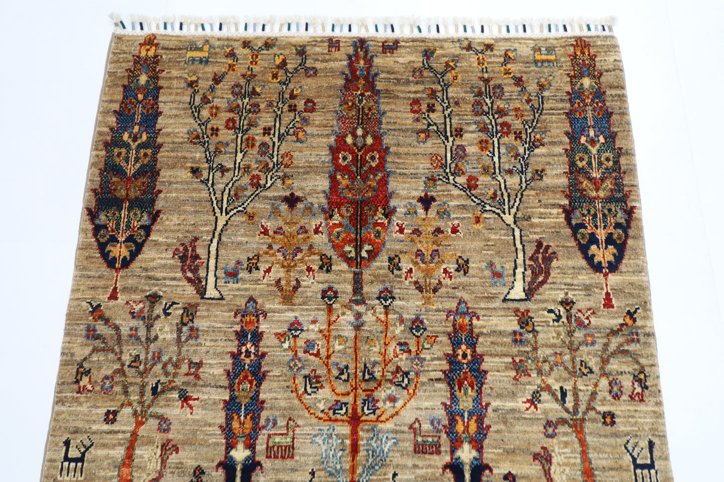 100 x 145 cm | Tree Gabbeh Rug Afghan Hand Knotted Veg Dye Wool carpet