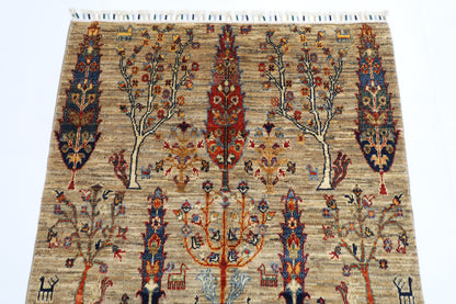 100 x 145 cm | Tree Gabbeh Rug Afghan Hand Knotted Veg Dye Wool carpet