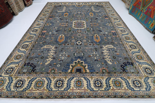 299 x 419 cm | Blueish Grey Afghan Tribal Hand Knotted Wool Carpet