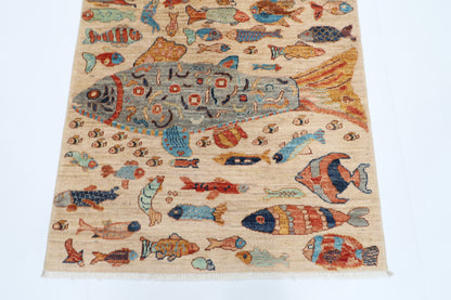 102 x 152 cm | Fish Party Rug Afghan Hand Knotted Veg Dye Wool carpet