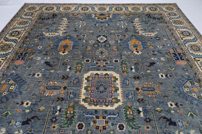 299 x 419 cm | Blueish Grey Afghan Tribal Hand Knotted Wool Carpet