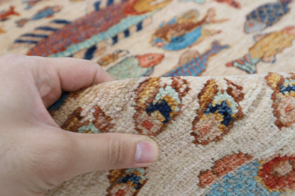 102 x 152 cm | Fish Party Rug Afghan Hand Knotted Veg Dye Wool carpet