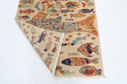 102 x 152 cm | Fish Party Rug Afghan Hand Knotted Veg Dye Wool carpet
