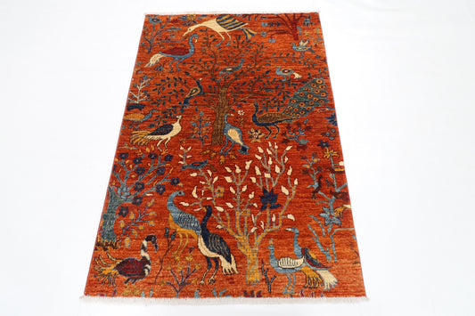 101 x 149 cm | Birds Rug Afghan Hand Knotted Veg Dye Wool carpet
