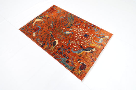 101 x 149 cm | Birds Rug Afghan Hand Knotted Veg Dye Wool carpet