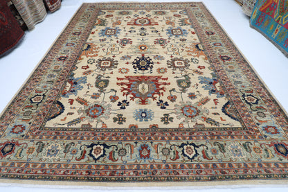 308 x 413 cm | Beige Afghan Tribal Hand Knotted Wool Carpet
